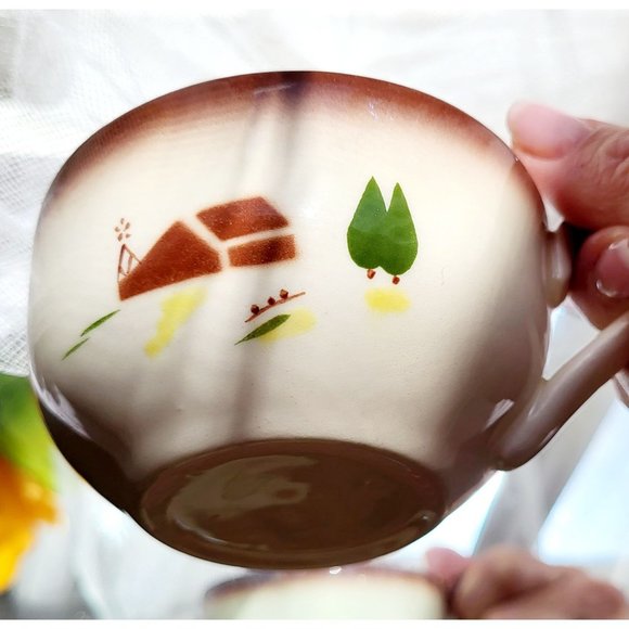 Set of I Love Lucy MCM Brock Of California Brown Country Lane Farmhouse Cups - Picture 2 of 14